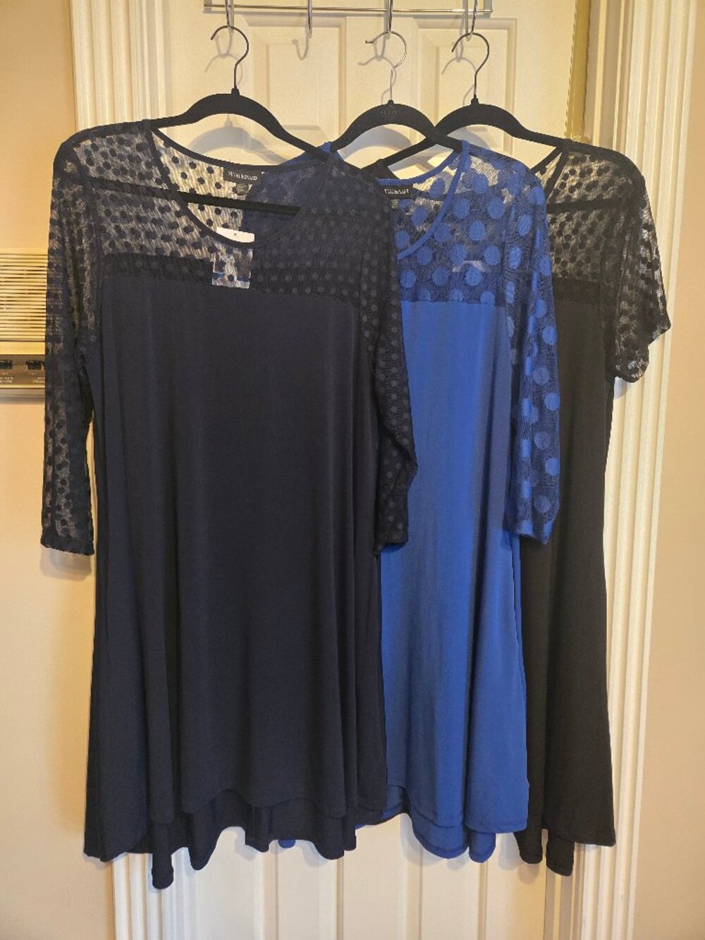 Nina Leonard Sz XL Bundle of 3 Dresses Navy, Cobalt, Black w/ Polka Dot Yoke